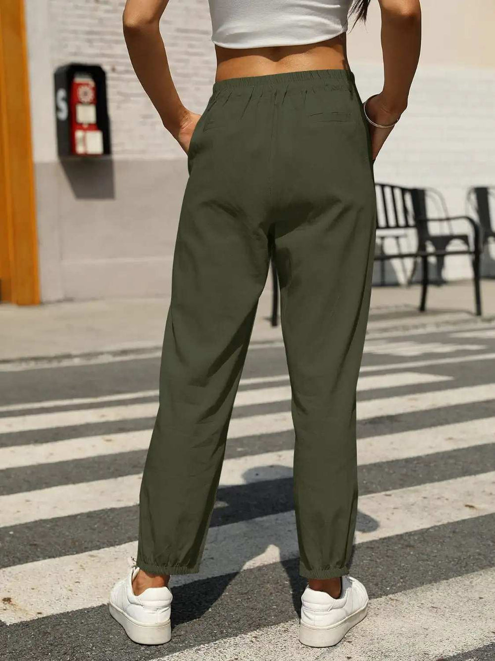 Elastic Waist Tapered Pants - Trendsi - Flyclothing LLC