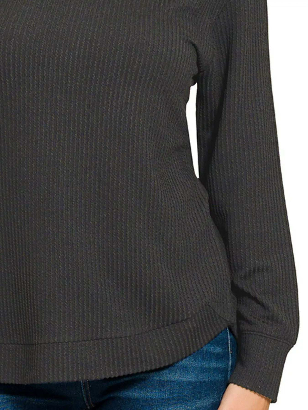 Zenana Full Size Raised Rib Round Neck Long Sleeve Top Plus Size - Trendsi - Flyclothing LLC