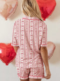 Bow Heart Print Ribbon Decor Short 2pcs Pajama Set - Trendsi - Flyclothing LLC