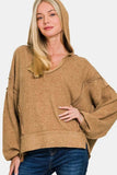 Zenana Brushed Hacci Exposed Seam Hoodie - Trendsi - Flyclothing LLC