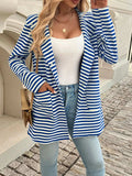 Devine Striped Long Sleeve Hooded Outerwear - Trendsi - Flyclothing LLC