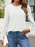 Eyelet Round Neck Long Sleeve Top - Trendsi - Flyclothing LLC
