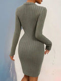 Decorative Button Round Neck Long Sleeve Dress - Trendsi - Flyclothing LLC