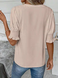 Notched Short Sleeve Blouse - Trendsi - Flyclothing LLC