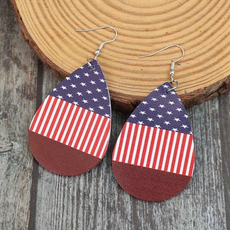 Stars and Stripes PU Leather Teardrop Earrings - Trendsi - Flyclothing LLC