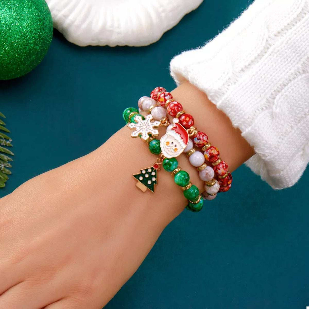 3 Piece Christmas Charm Beaded Bracelet - Trendsi - Flyclothing LLC