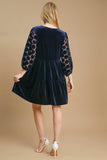 Umgee Dotted Lace Sleeve Tiered Velvet Mini Dress - Trendsi - Flyclothing LLC