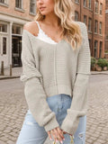 V-Neck Long Sleeve Sweater - Trendsi - Flyclothing LLC