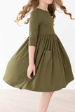 Olive 3/4 Sleeve Pocket Twirl Dress - Mila & Rose ® - Flyclothing LLC
