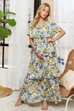 ADORA Layered Floral Off-Shoulder Short Sleeve Maxi Dress - Trendsi - Flyclothing LLC