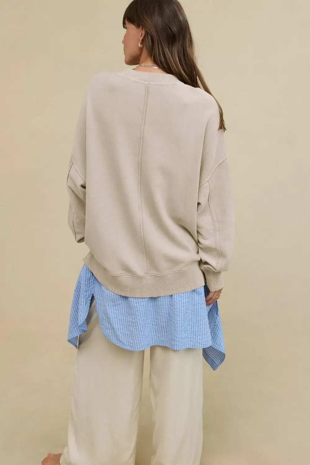 Side Slit Round Neck Long Sleeve Sweatshirt - Trendsi - Flyclothing LLC