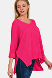 Zenana V-Neck High-Low Jacquard Knit Top - Trendsi - Flyclothing LLC