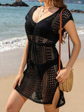 Openwork V-Neck Cap Sleeve Cover-Up - Trendsi - Flyclothing LLC
