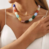 2 Piece Colorful Beaded Chain Necklace - Trendsi - Flyclothing LLC