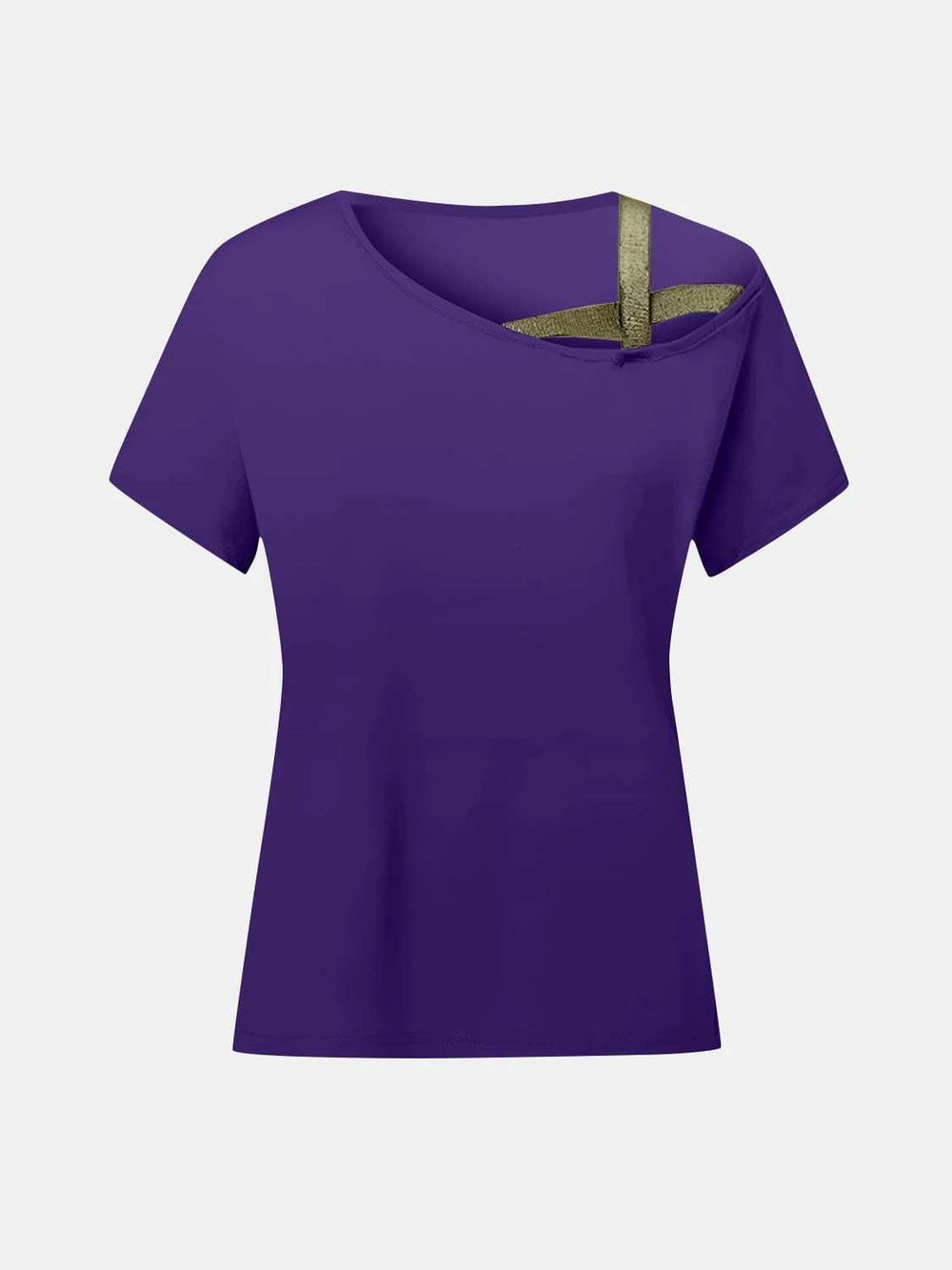 Asymmetrical Neck Short Sleeve T-Shirt - Trendsi - Flyclothing LLC