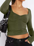 Long Sleeve Sweetheart Neck Crop T-Shirt - Trendsi - Flyclothing LLC