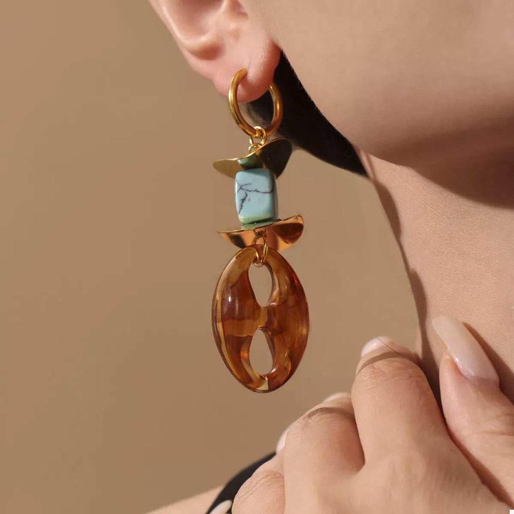 Turquoise Resin Geometric Drop Earrings - Trendsi - Flyclothing LLC