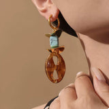 Turquoise Resin Geometric Drop Earrings - Trendsi - Flyclothing LLC