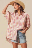 SO ME Multicolored Stripe Button Down Shirt - Trendsi - Flyclothing LLC