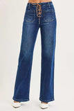RISEN Full Size High Rise Wide Leg Jeans with Front Tie Detail Plus Size - Trendsi - Flyclothing LLC