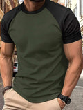 Men's Full Size Round Neck Contrast T-Shirt Plus Size - Trendsi - Flyclothing LLC