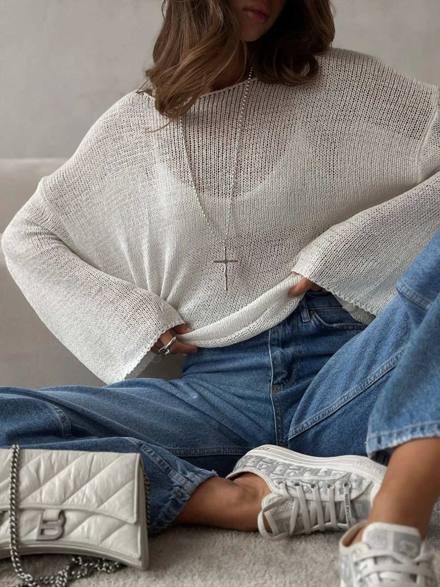 Boat Neck Knit Cover Up with Relaxed Fit - Trendsi - Flyclothing LLC