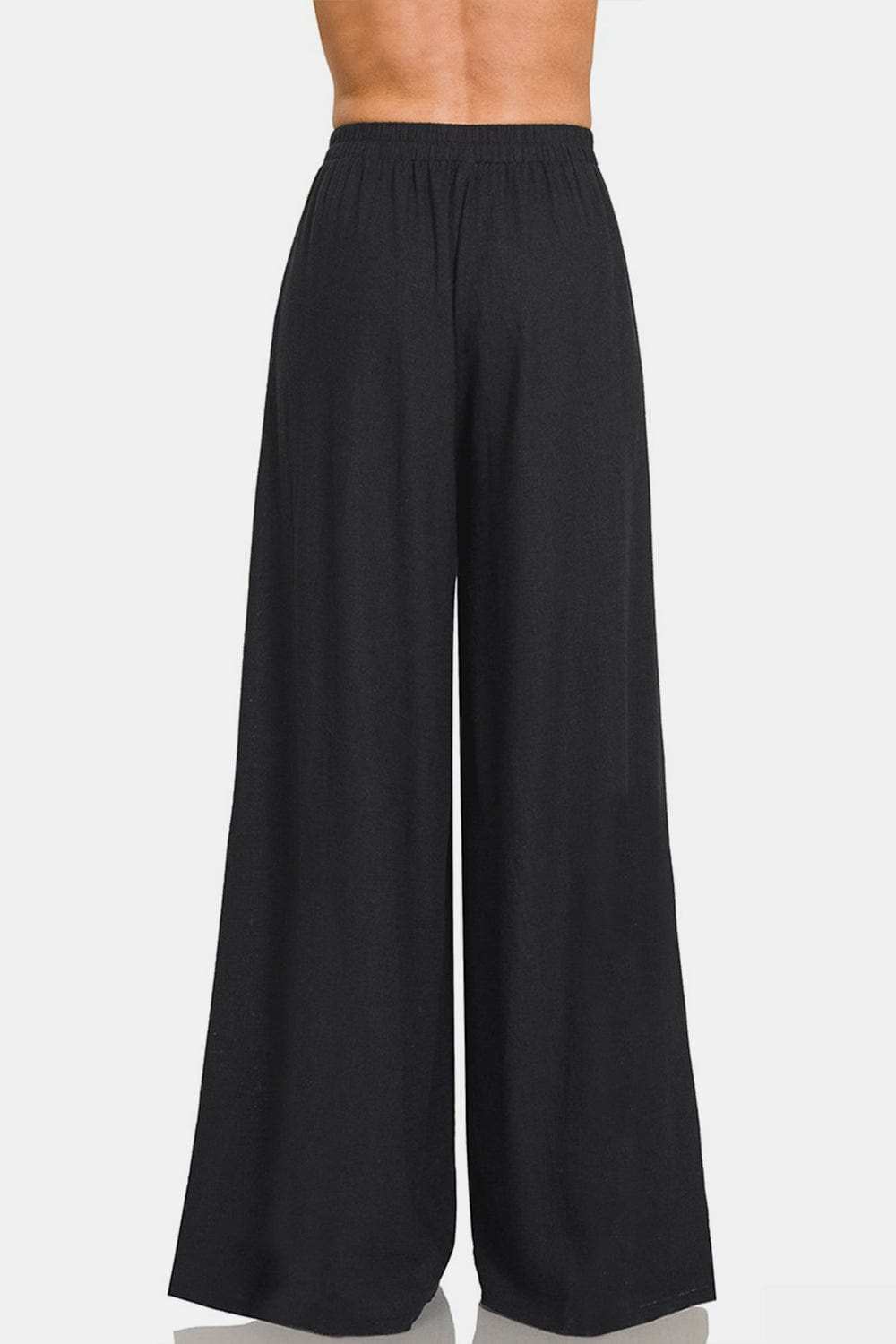 Zenana Pleated Linen Blend Wide Leg Pants - Trendsi - Flyclothing LLC