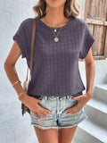 Textured Round Neck Short Sleeve Top - Trendsi - Flyclothing LLC