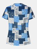 Printed Notched Short Sleeve Blouse - Trendsi - Flyclothing LLC
