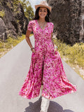 Floral V-Neck Slit Dress - Trendsi - Flyclothing LLC