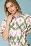 Umgee Ethnic Print Short Sleeve Mini Shirt Dress - Trendsi - Flyclothing LLC