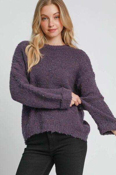 Umgee Full Size Round Neck Long Sleeve Boucle Sweater Plus Size - Trendsi - Flyclothing LLC