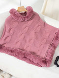 Fuzzy Hem Cable-Knit Poncho - Trendsi - Flyclothing LLC