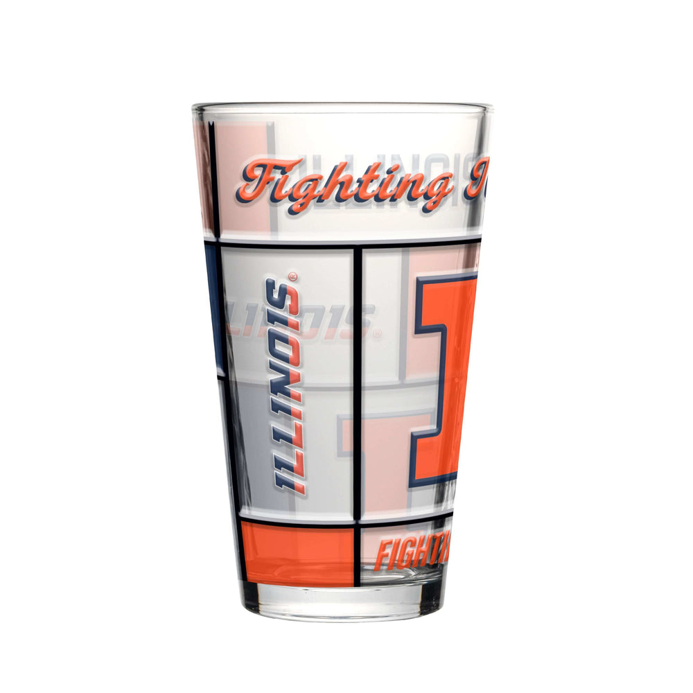 Illinois 16oz Quilted Stained Pint Glass - Logo Brands - Flyclothing LLC
