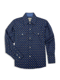 Boy's Ely Cattleman Long Sleeve Aztec Print Western Snap Shirt- Navy & White - Ely Cattleman - Flyclothing LLC