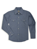 Boy's Ely Cattleman Long Sleeve Ditzy Print Western Snap Shirt- Black & Blue - Ely Cattleman - Flyclothing LLC