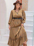 Plus Size Frill Tie Neck Long Sleeve Dress - Trendsi - Flyclothing LLC