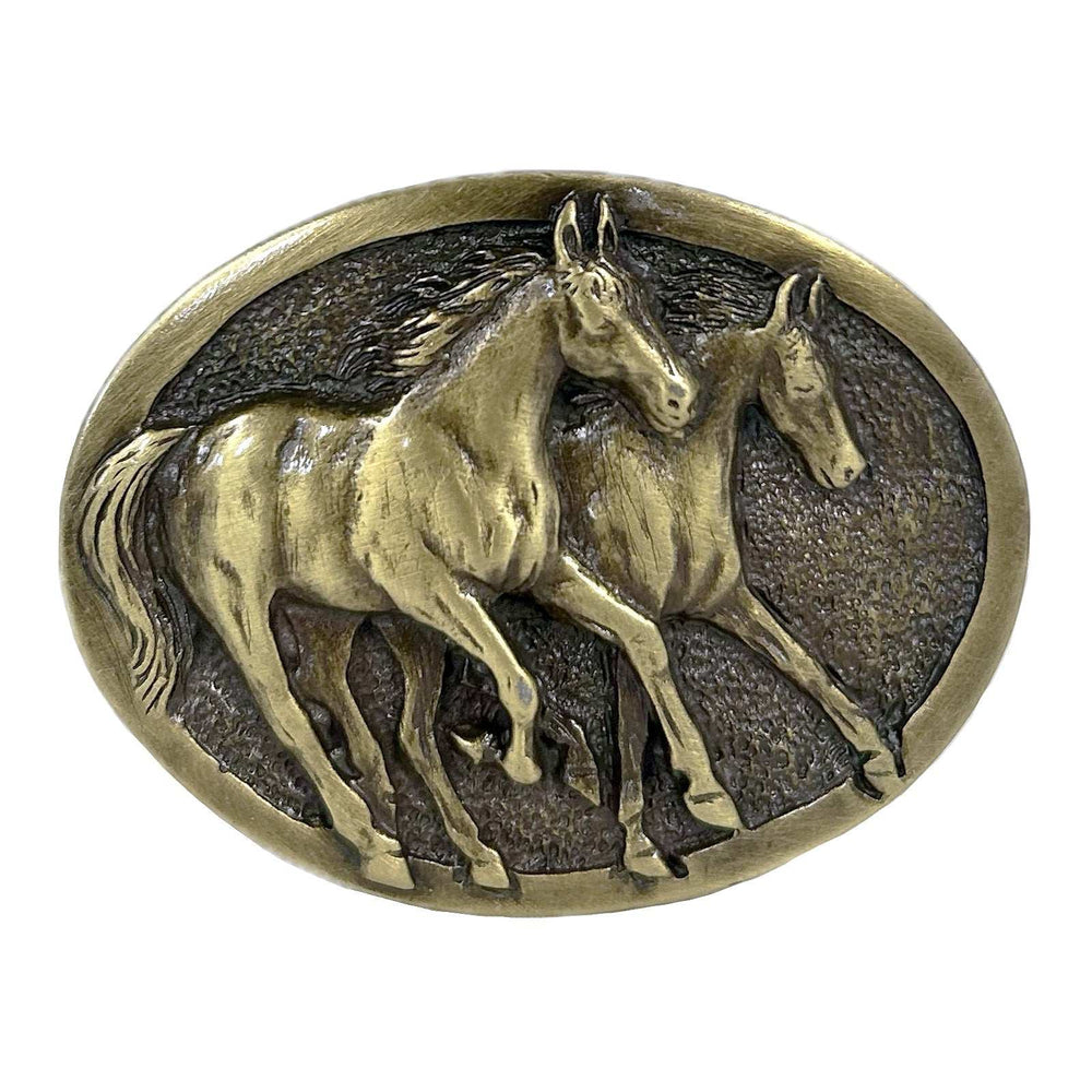 Rockmount Ranch Ware Running Horses Brass Western Belt Buckle - Rockmount Clothing - Flyclothing LLC