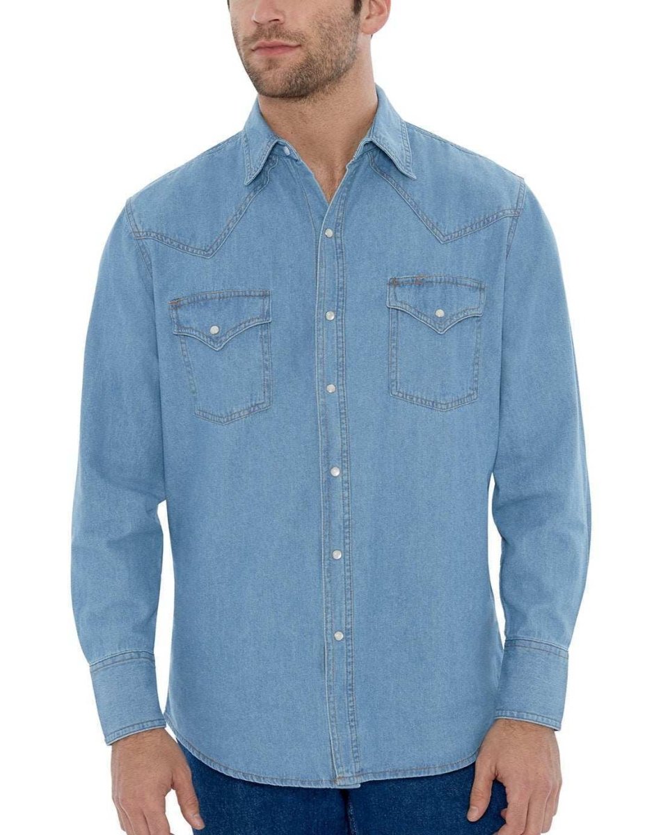 Men's Ely Cattleman Long Sleeve Washed Denim Western Snap Shirt - Ely Cattleman - Flyclothing LLC