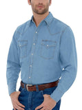 Men's Ely Cattleman Long Sleeve Washed Denim Western Snap Shirt - Ely Cattleman - Flyclothing LLC