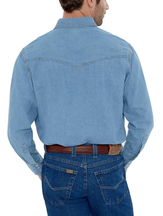 Men's Ely Cattleman Long Sleeve Washed Denim Western Snap Shirt - Ely Cattleman - Flyclothing LLC