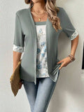 Faux Layered Printed Half Sleeve Top - Trendsi - Flyclothing LLC