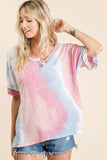 BiBi Tie Dye French Terry Top With Buttoned Placket - Trendsi - Flyclothing LLC
