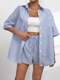 Striped Button Up Shirt and Shorts Set - Trendsi - Flyclothing LLC