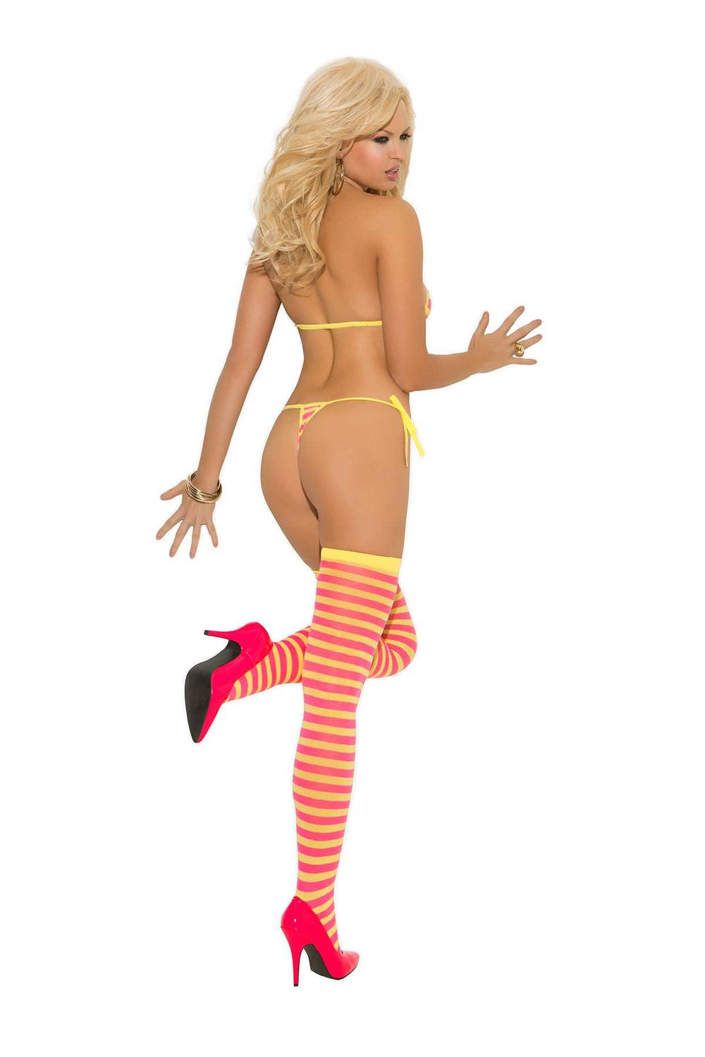 Elegant Moments Pink/Yellow Bra, Thong & Thigh Hi's 1535 - Elegant Moments - Flyclothing LLC