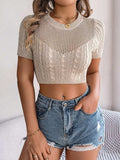 Cable Knit Openwork Round Neck Knit Top - Trendsi - Flyclothing LLC