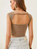 Cutout Cap Sleeve Crop Top - Trendsi - Flyclothing LLC