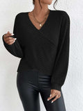 Surplice Dropped Shoulder Long Sleeve T-Shirt - Trendsi - Flyclothing LLC