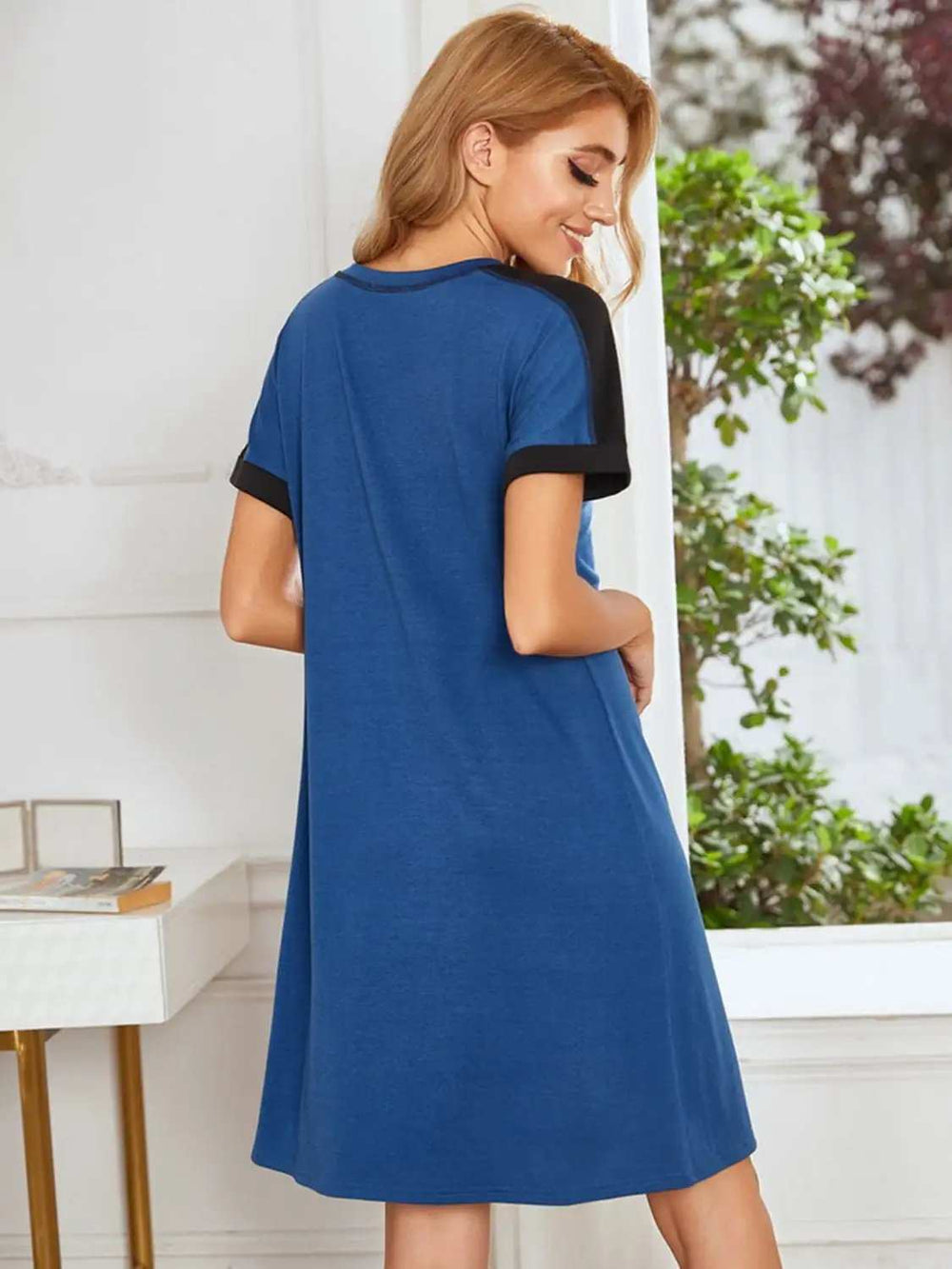 Contrast Stitching Contrast Short Sleeve Dress - Trendsi - Flyclothing LLC