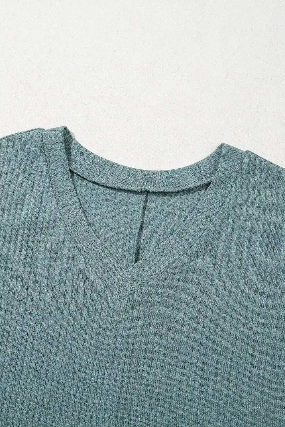 Oversized Ribbed Knit V Neck Dolman Short Sleeve Top - Trendsi - Flyclothing LLC